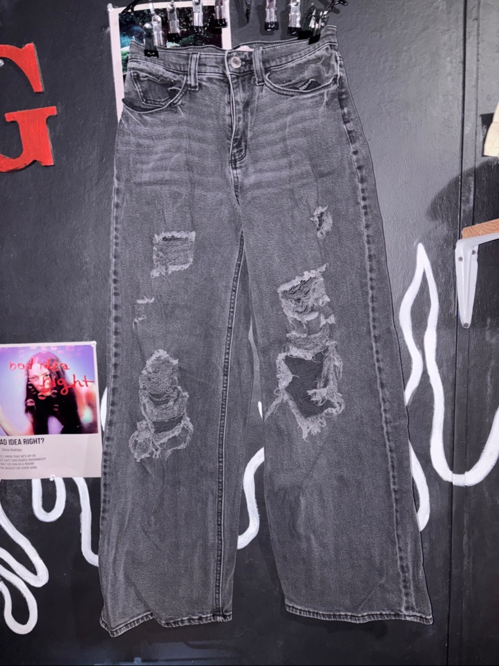 SO Distressed Charcoal Black Wide-Leg Jeans